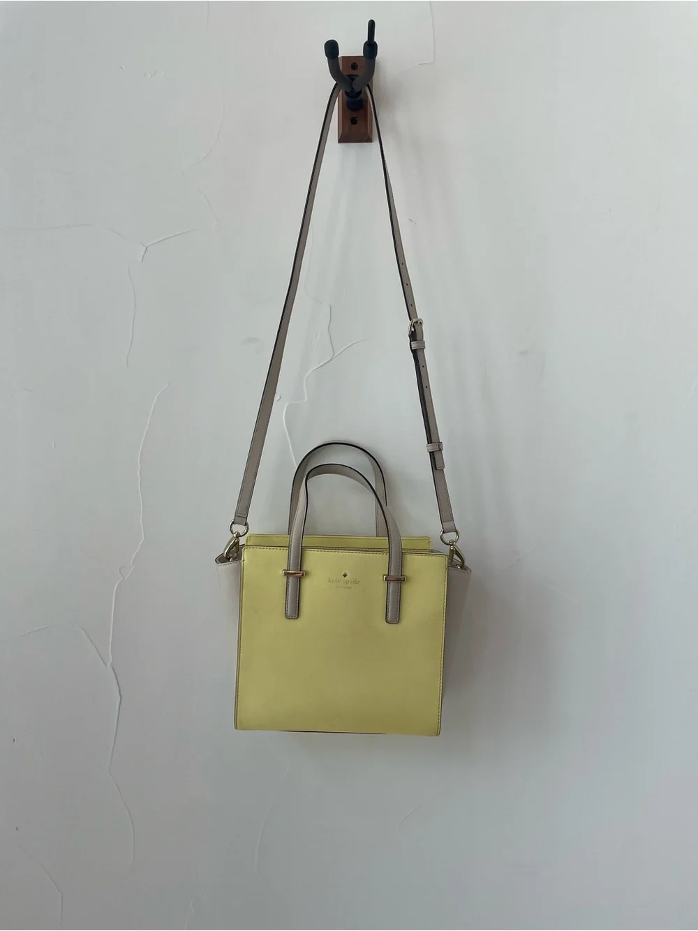 Kate Spade Cedar Street Hayden Two Tone Satchel-Yellow and Gray Leather Crossbod